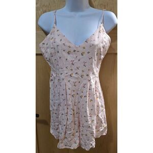 Floral Pink Sleeveless Mini Dress With Spaghetti Straps & Pleated Skirt - Womens